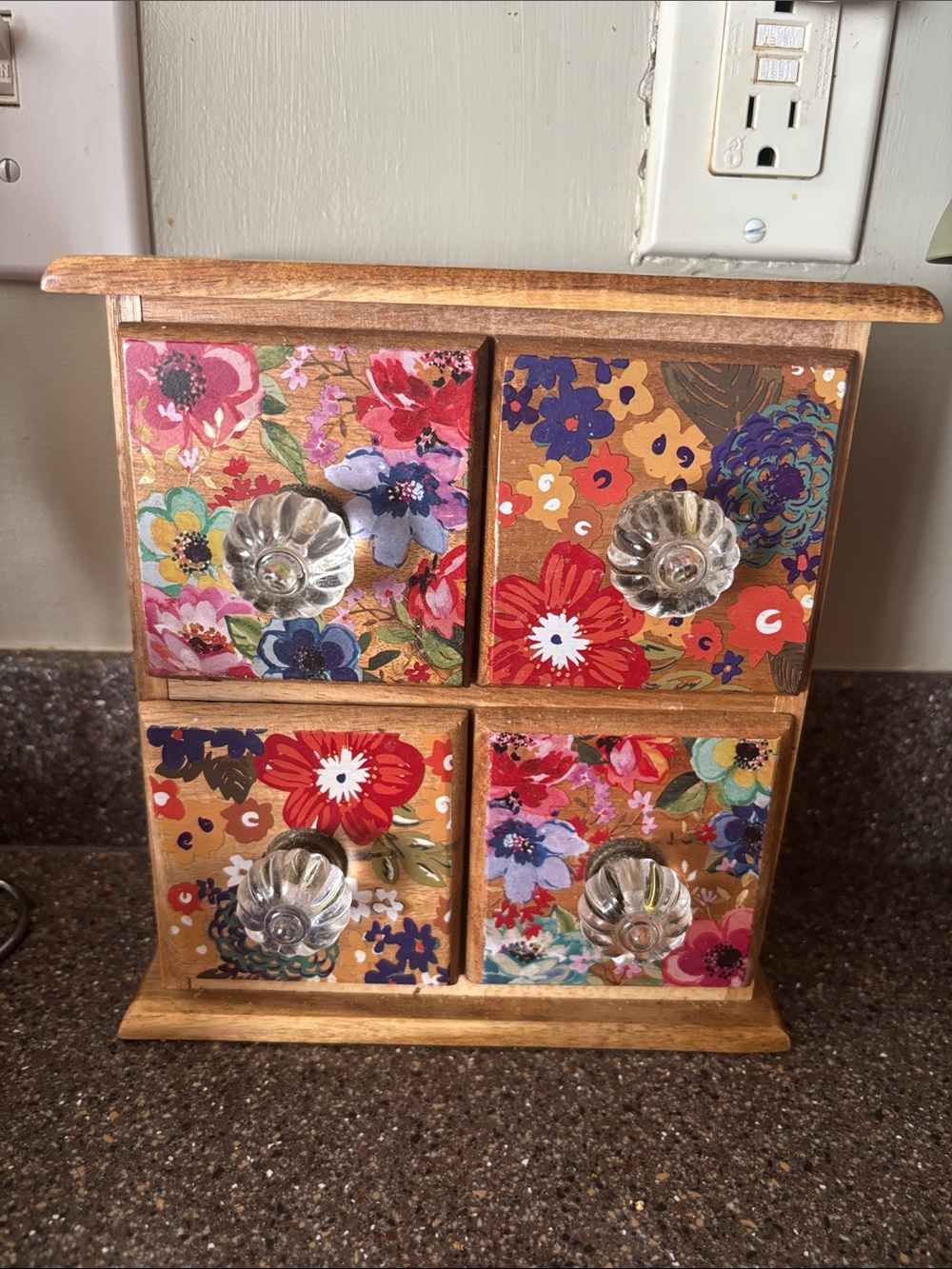 Floral Pattern Wooden 4-Drawer Organizer - Multicolor